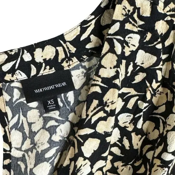 Who What Wear Women's Floral V-Neck 3/4 Sleeve Romper Black XS Casual Stylish - Picture 4 of 9